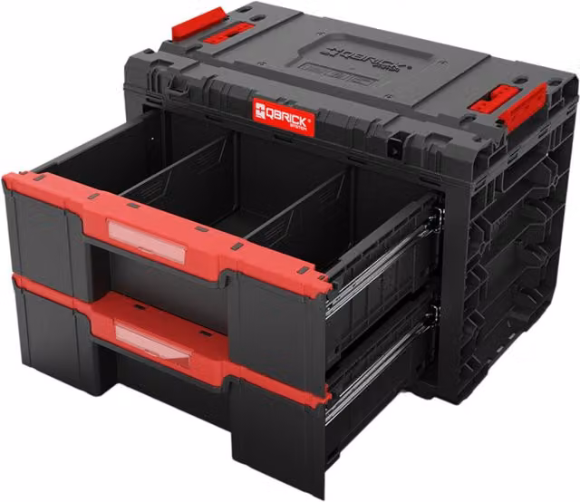 Caja de herramientas modular Qbrick System Prime Drawer 2 Toolbox Basic con 2 cajones, color negro, An/P/Al: 54,2 x 33,5 x 36,9 cm
