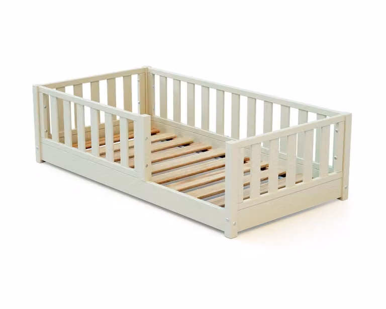 Cama infantil Jurababy de madera de pino en color blanco con diseño minimalista, An/P/Al: 140 x 70 x 41,5 cm