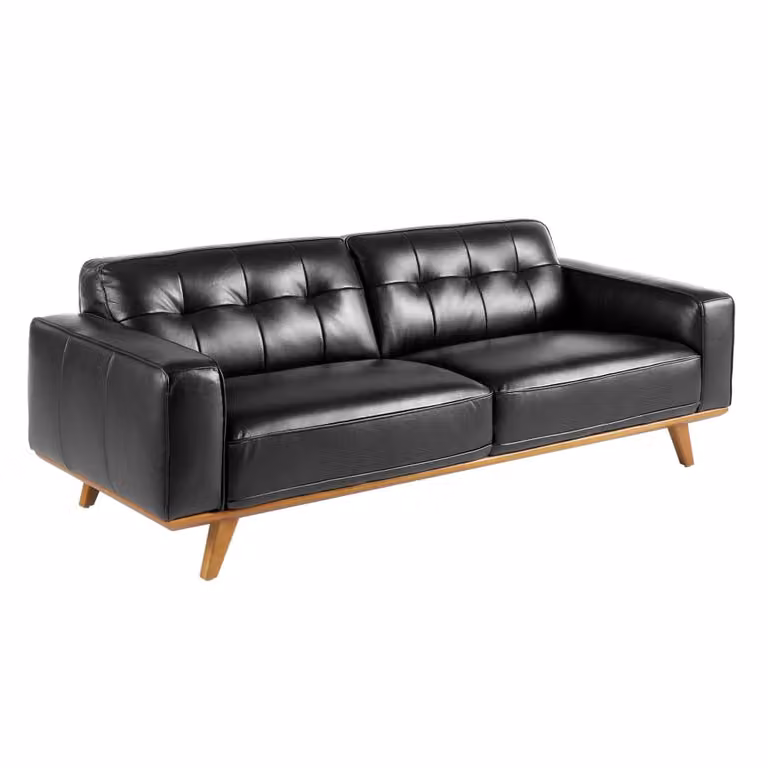Sofá Chesterfield de 3 plazas Angel Cerdá S.L. tapizado en piel negra con estructura de madera de pino An/P/Al: 227 x 95 x 78 cm