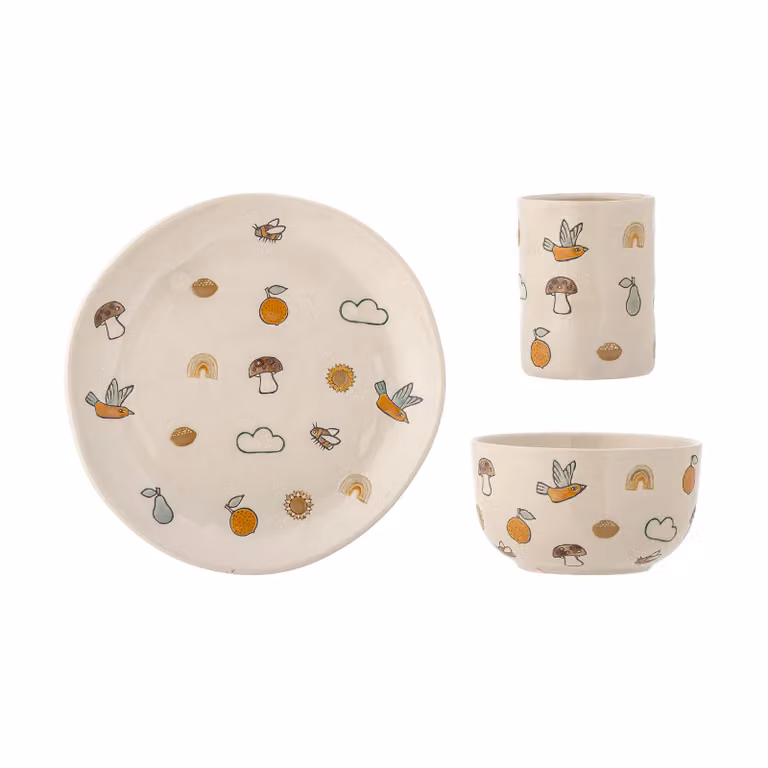 Vajilla infantil Agnes de Bloomingville en gres blanco, juego de 3 piezas