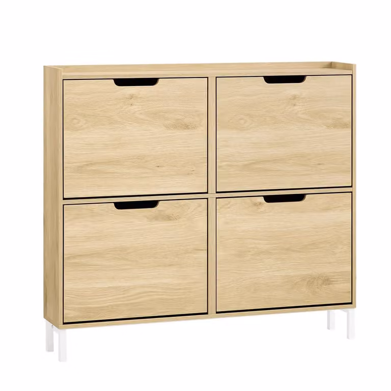 Zapatero estrecho SoBuy de estilo nórdico con 4 compartimentos basculantes en color marrón y beige, An: 100 cm, P: 19 cm, Al: 91 cm