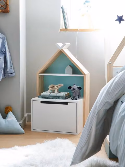 Mesita de noche TIPILI Vertbaudet blanca para niños de estilo escandinavo