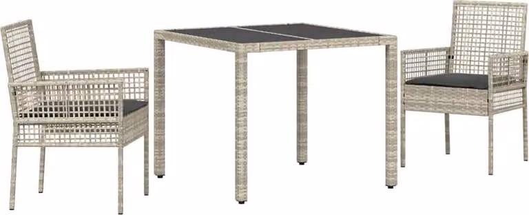 Conjunto de comedor de jardín Syfax de 3 piezas en ratán sintético y cristal color gris