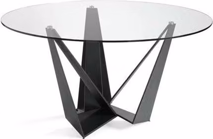 Mesa de comedor redonda Angel Cerda de cristal templado transparente y acero negro Diámetro: 150 cm, Altura: 75 cm