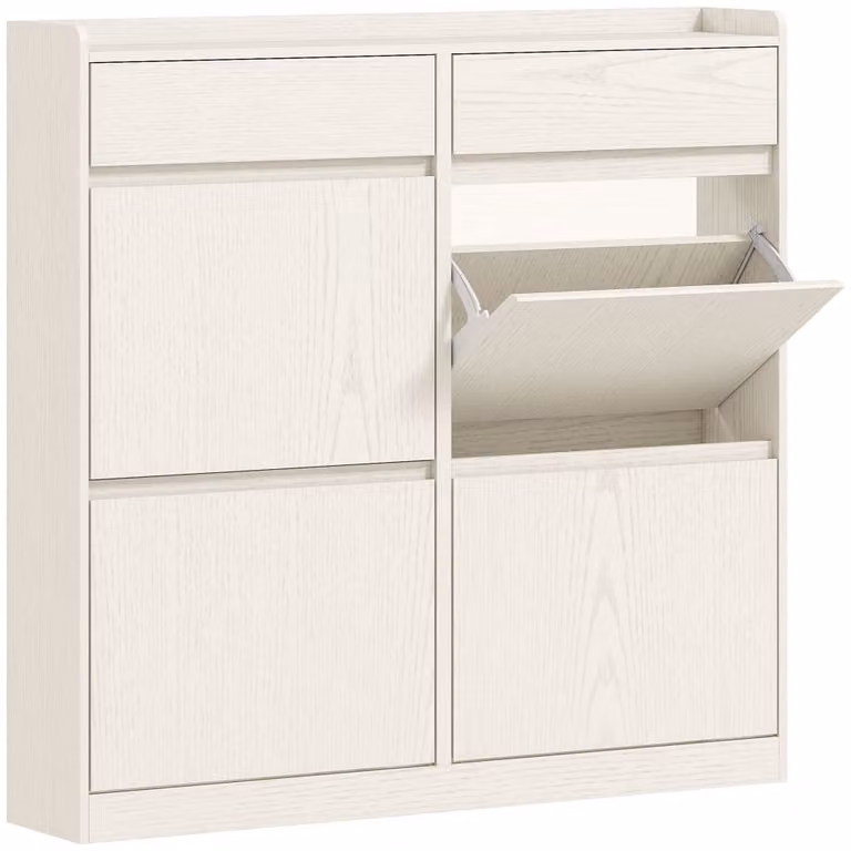 Zapatero estrecho Homcom de madera y MDF en color blanco con compartimentos basculantes y ventilación An: 98 cm, P: 19.2 cm, Al: 95.3 cm