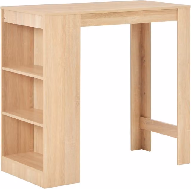 Mesa alta de cocina y comedor SYFAX con estantería, diseño moderno, color roble y acabado mate, An/P/Al: 110 x 50 x 103 cm