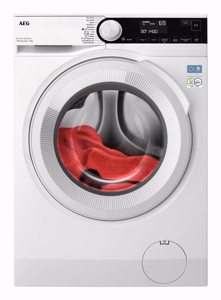 Lavadora de carga frontal AEG LFR7394N2B de 9 kg con 1351 rpm en color blanco