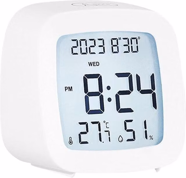 Reloj Despertador Digital XISRENS con Termómetro, Diseño Moderno y Cuadrado en Blanco o Negro