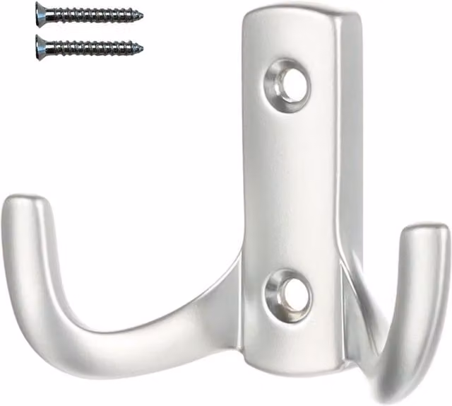 Perchero de pared Riex con dos ganchos en metal color plata con acabado cromado mate