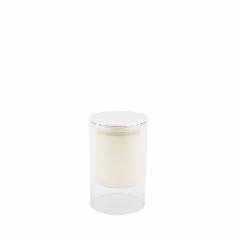 Vela de columna Aulica blanca con aroma a almizcle, diseño minimalista para mesa, Diámetro: 7 cm, Altura: 11,3 cm