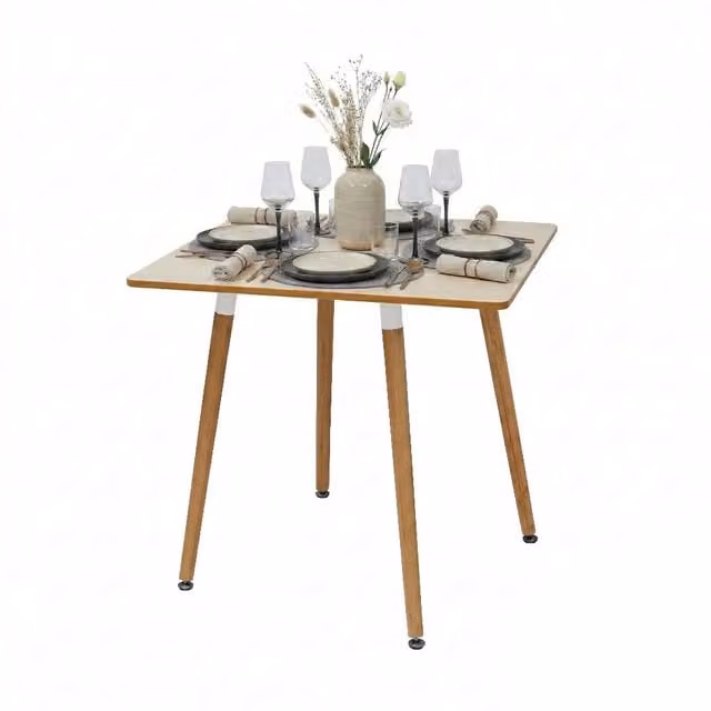Mesa de comedor cuadrada Relaxdays de estilo escandinavo en color natural para 4 personas, fabricada en MDF y bambú, An/P/Al: 75 x 75 x 75 cm