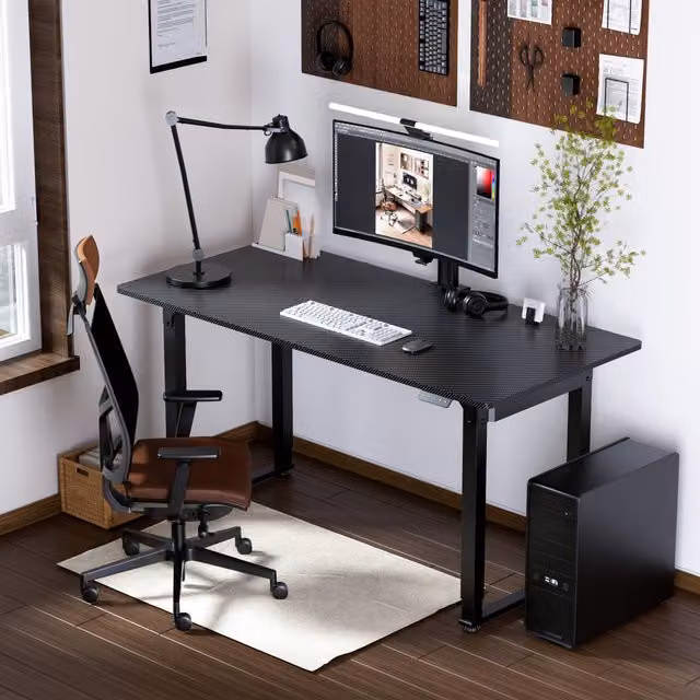 Escritorio regulable en altura PRO.TEC Kirkkonummi con motor eléctrico, tablero de MDF laminado y estructura metálica, color negro, An/P/Al: 180 x 80 x 117 cm