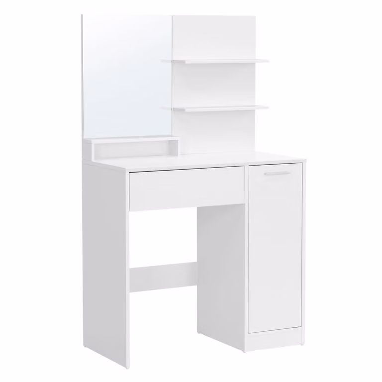 Tocador VASAGLE moderno de color blanco con espejo y estantes ajustables para tu dormitorio
