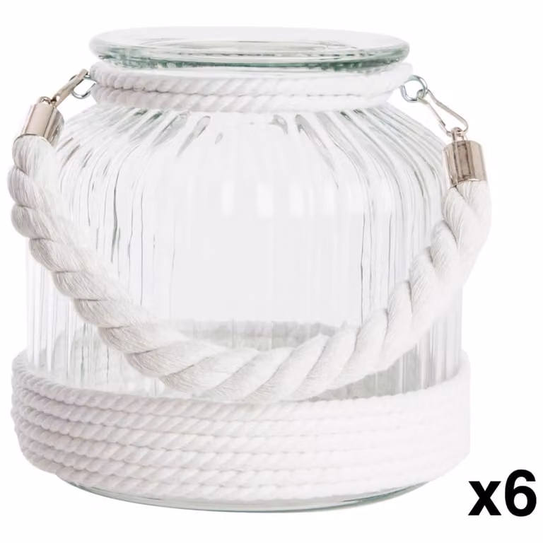 Conjunto de 6 portavelas de cristal NIYLO en color blanco y transparente para velas de tipo pillar, An/P/Al: 18 x 18 x 18 cm