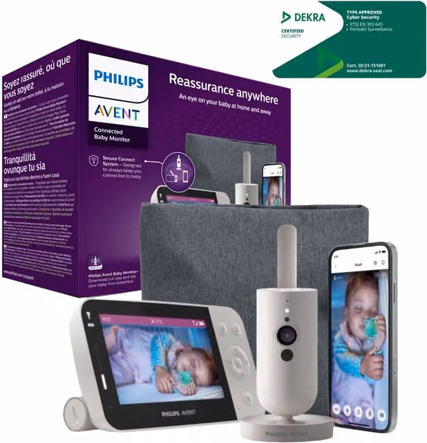 Vigilabebés conectado Philips Avent con pantalla de 4,3 pulgadas, control por App y visión nocturna en color blanco seda
