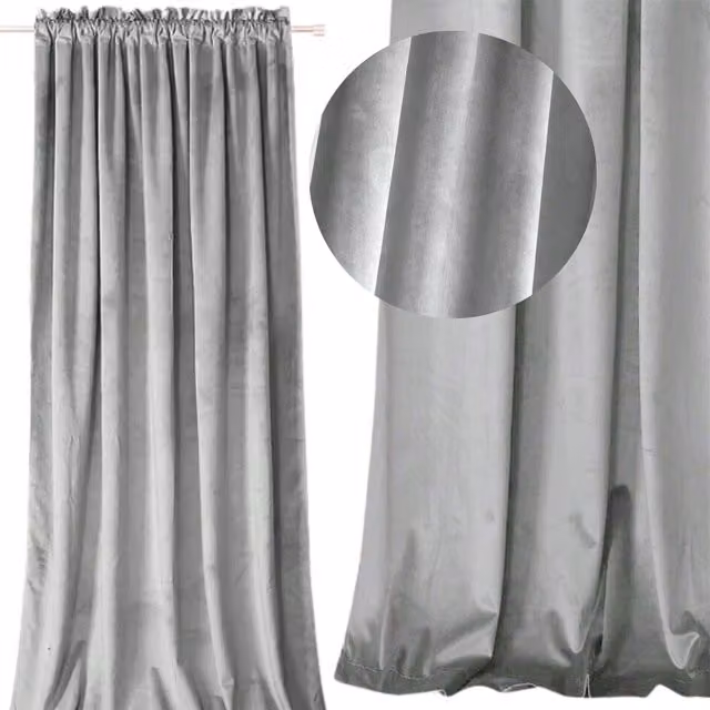 Cortina de terciopelo blackout More&deco en color gris con cinta de sombreado, An/Al: 140 x 250 cm