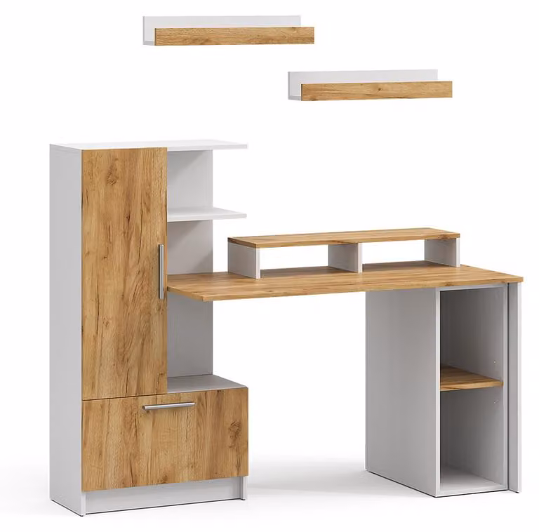 Escritorio Vicco Tomy Blanco y Roble Dorado An: 150 cm, P: 59 cm