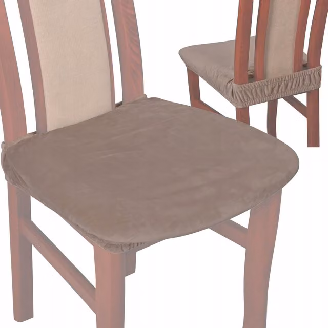 Funda de terciopelo elástica para asiento de silla de comedor Tess en color beige