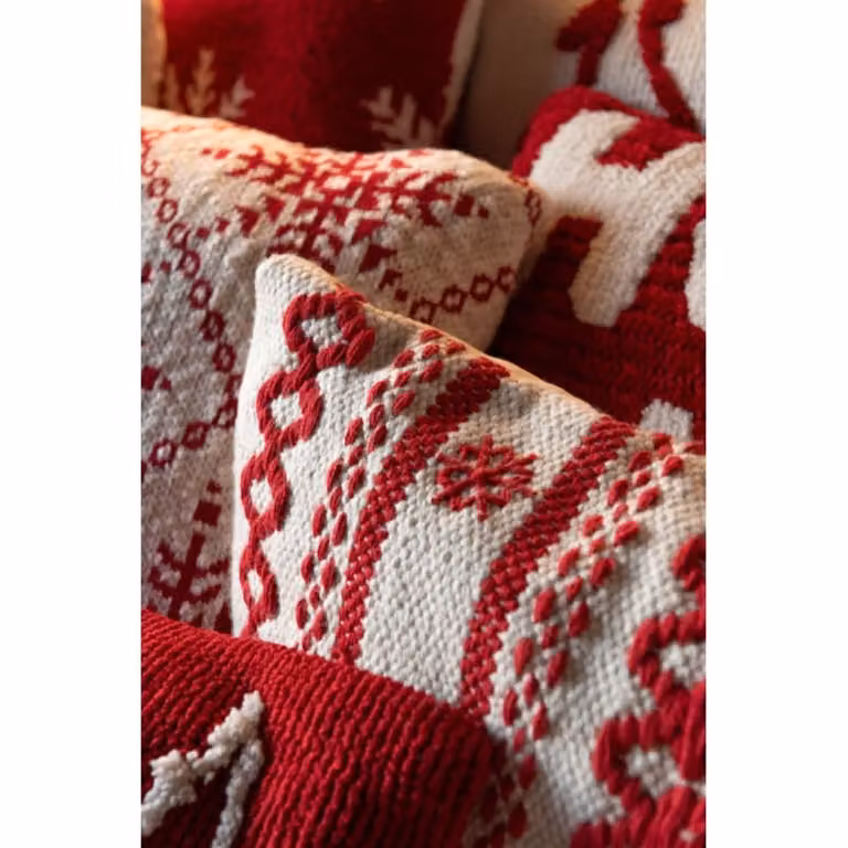 Cojín rectangular de algodón con diseño de copo de nieve J-line rojo An/P/Al: 60 x 40 x 15 cm