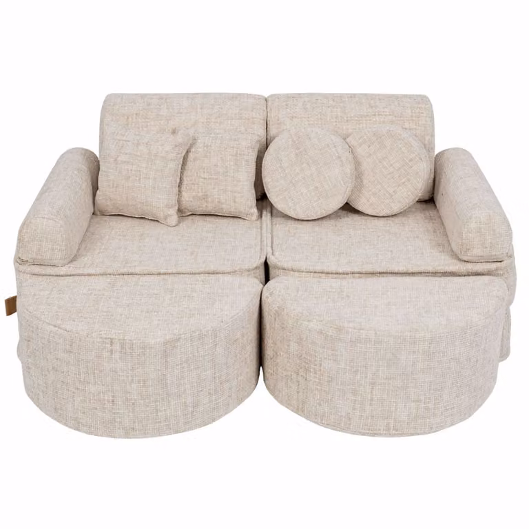 Sofá modular infantil MeowBaby de 12 piezas en tejido beige con fundas extraíbles y cojines incluidos