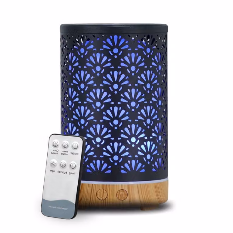 Difusor ultrasónico de aceites esenciales Zen'Aroma Sofía con mando a distancia, iluminación LED personalizable y carcasa de metal en color negro