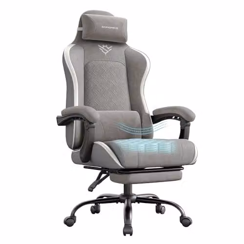 Silla gaming ergonómica SONGMICS en color gris con reposacabezas y reposabrazos para adultos