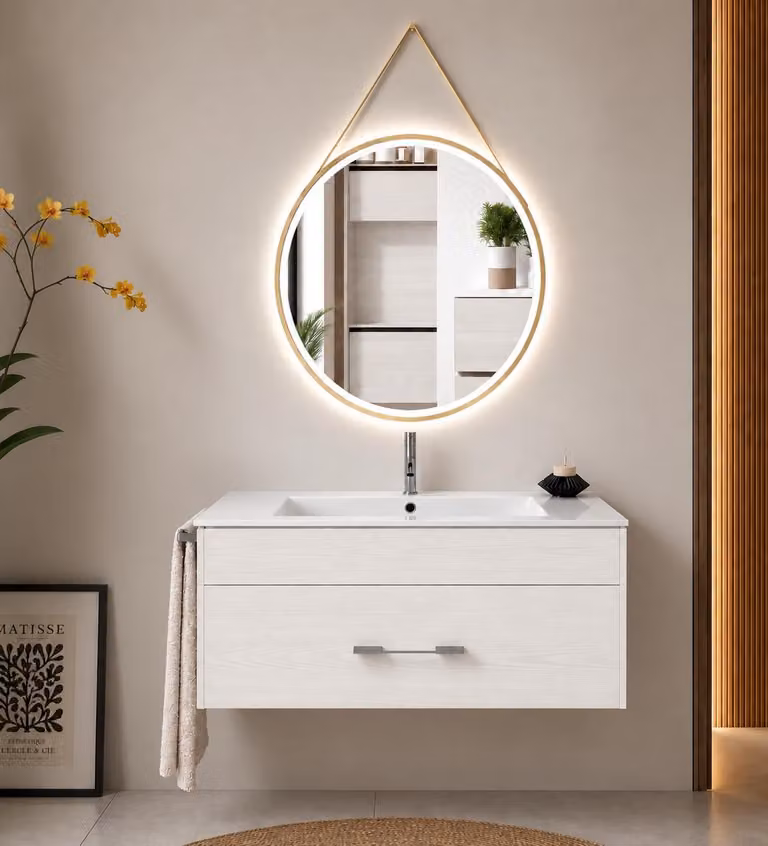 Mueble de baño suspendido Origen Bath Florencia con lavabo, color blanco nórdico, An: 90 cm, P: 40 cm