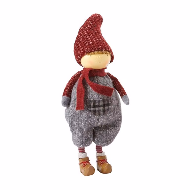 Figurita de Navidad de niño de pie Sia Deco en colores rojo, gris y marrón, Altura: 33 cm