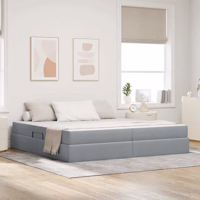 Cama con almacenamiento y colchón Maison Exclusive en gris y negro, An/P/Al: 200 x 200 x 43.5 cm