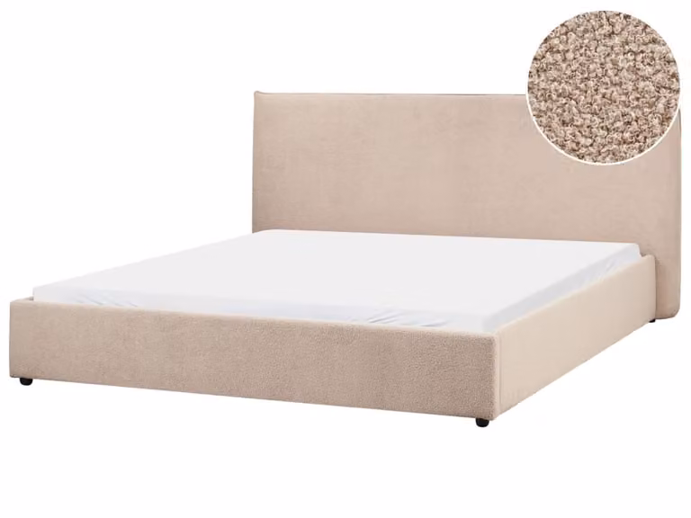 Cama de agua Beliani tapizada en tejido bouclé color gris pardo An/P: 180 x 200 cm