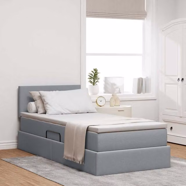 Cama con almacenamiento y colchón híbrido Maison Exclusive en gris y blanco, An/P/Al: 100 x 200 x 88 cm