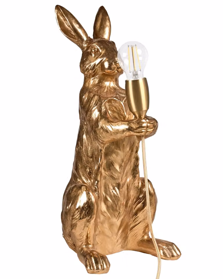 Lámpara de mesa con diseño de conejo Beliani en color dorado y materiales de metal y tela