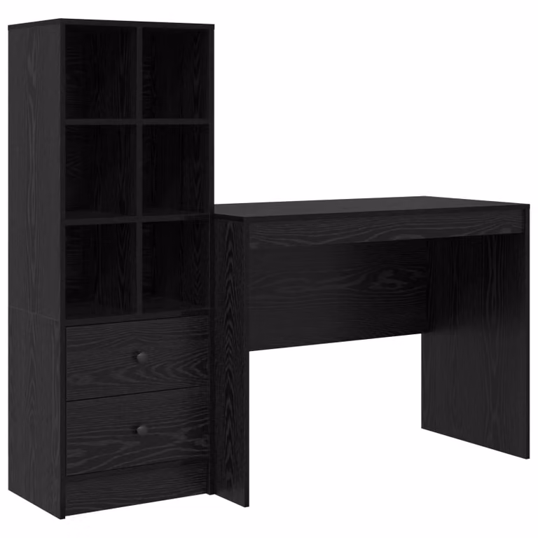 Set de 2 escritorios modernos vidaXL en roble y negro con estantería para oficina en casa An/P/Al: 145.5 x 50 x 127 cm