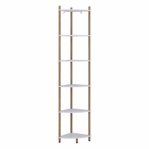 Estante de esquina Bivio Vicco en blanco y pino con 6 compartimentos, An: 29 cm, Al: 163.5 cm