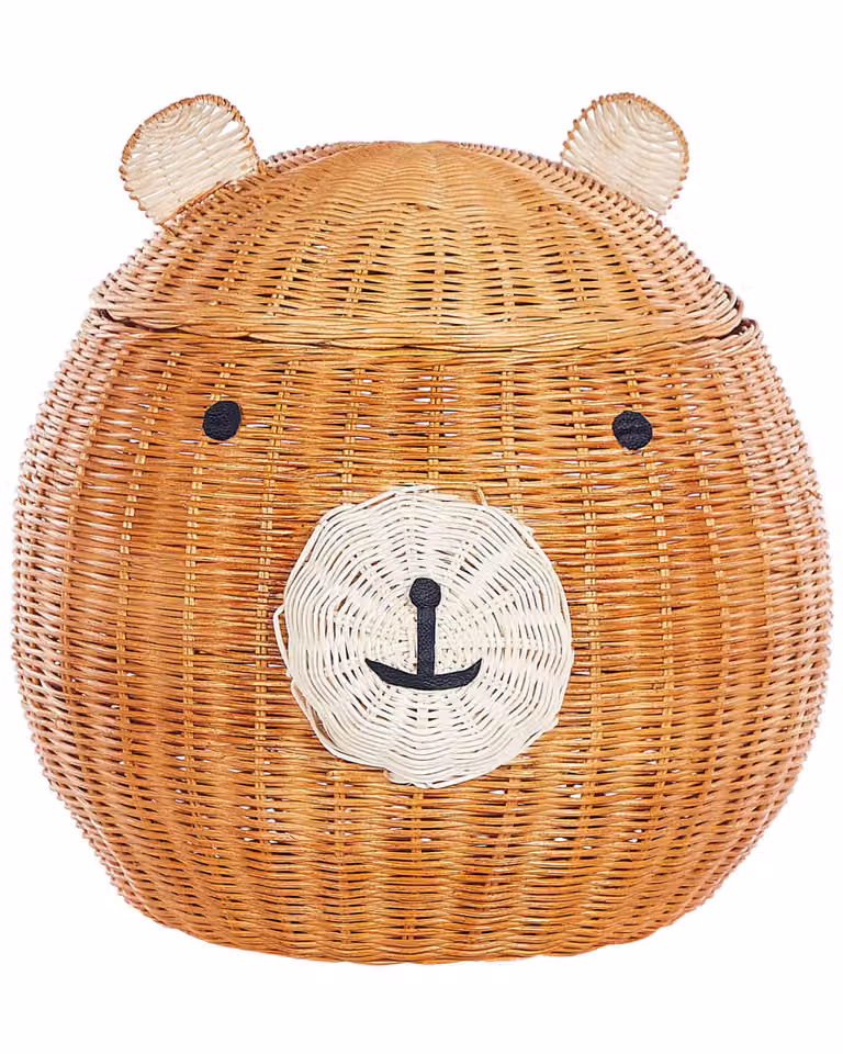 Cesta infantil de ratán natural con tapa y diseño de osito de peluche Beliani en color marrón