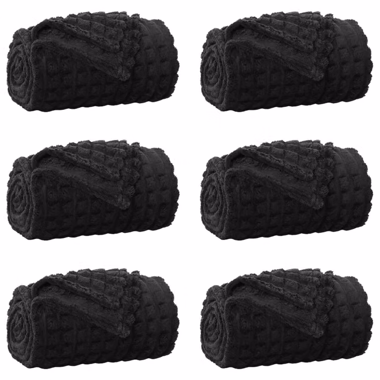 Set de 6 mantas de sofá vidaXL de lana tipo fleece en color negro, An/P: 270 x 240 cm