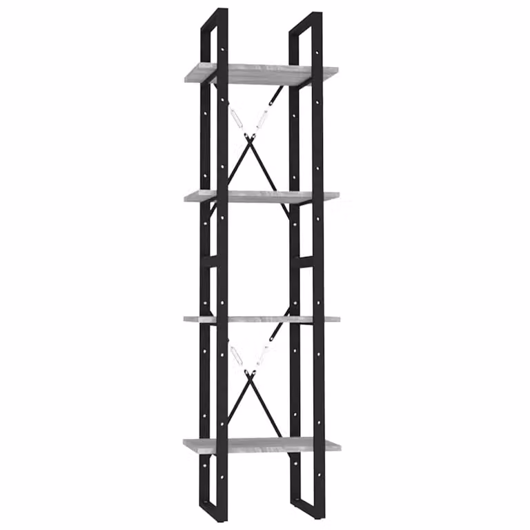 Estantería de 4 niveles vidaXL de estilo industrial en madera y metal color gris para salón u oficina, An/P/Al: 40 x 30 x 140 cm