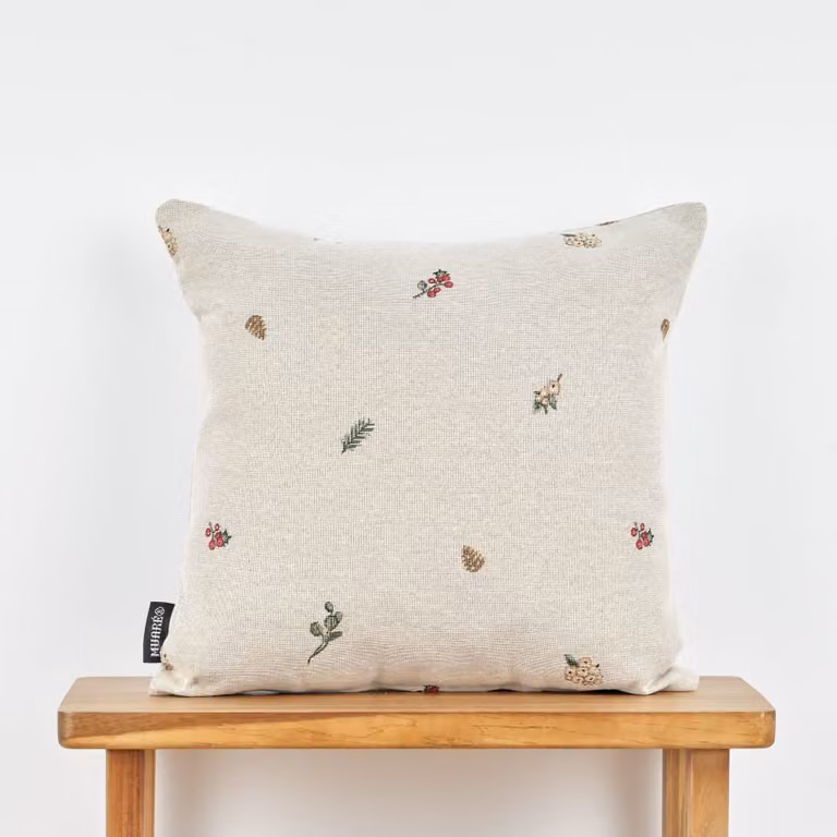 Funda de cojín de Navidad Muare Home en jacquard multicolor y beige, 45 x 45 cm