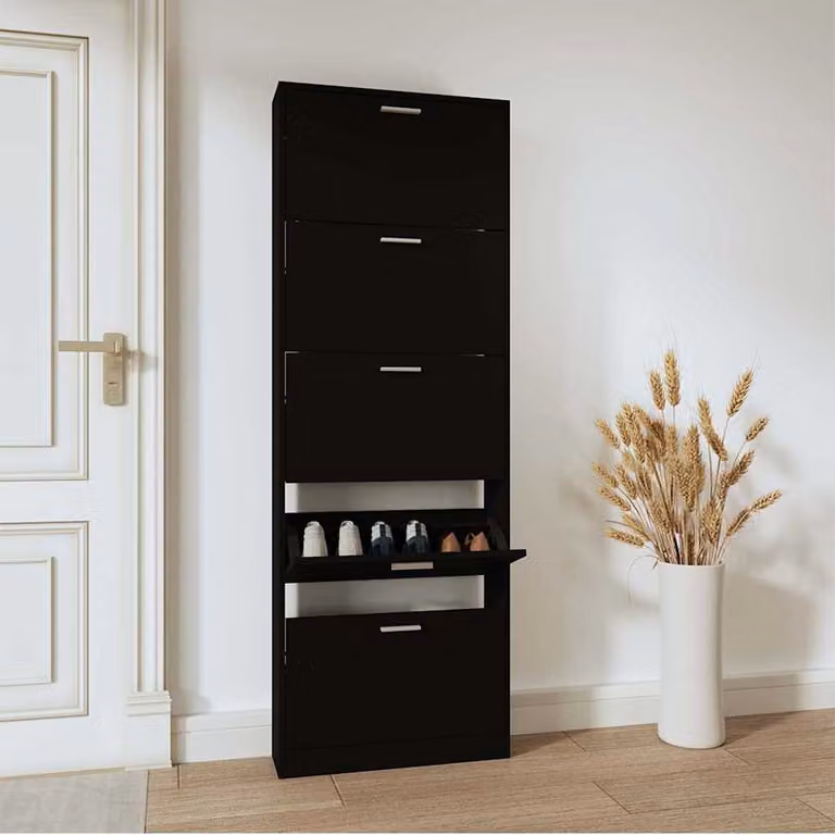 Zapatero moderno vidaXL de madera contrachapada negro An/P/Al: 59 x 17 x 169 cm
