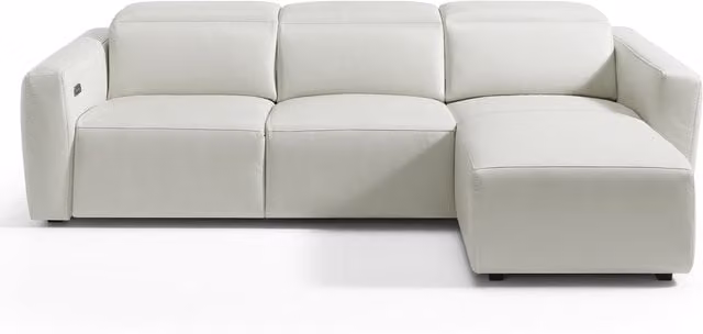 Sofá de piel Trento de El Corte Inglés de 5 plazas con chaiselongue derecha y asiento relax eléctrico en color blanco