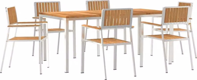 Juego de comedor para exteriores Syfax de 7 piezas en madera de teca y acero inoxidable color marrón y plata