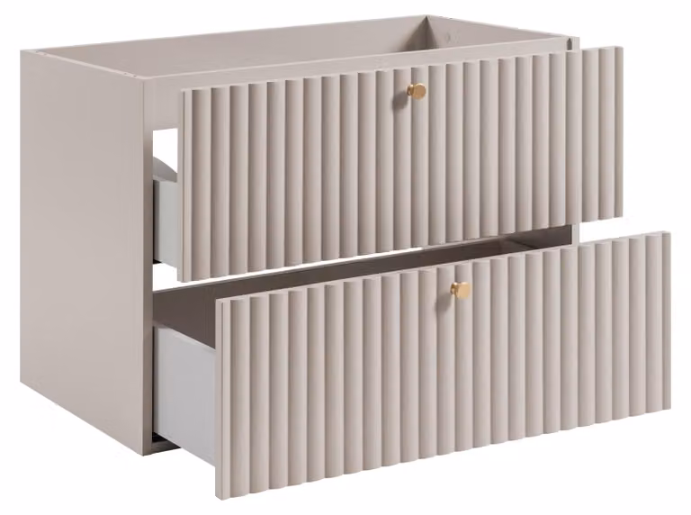 Mueble de baño suspendido 3E 3xE living.com en acabado Cachemira y roble Nogal, An/P/Al: 80 x 44,4 x 58,6 cm
