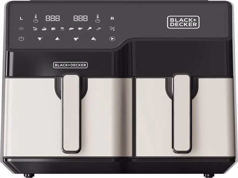 Freidora de aire Black+Decker Dual Basket BXAF9000E con doble cesta, pantalla digital y color plata y negro