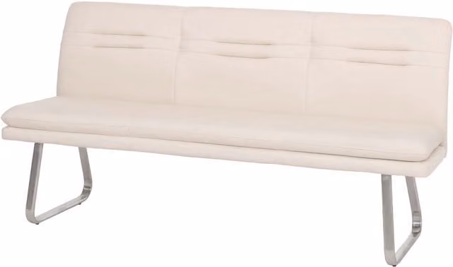 Banco de comedor HHG Hhg-911 tapizado en tela beige con estructura de acero inoxidable An: 180 cm, Al: 45 cm, P: 49 cm