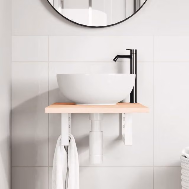 Estante de lavabo de pared SYFAX de madera de roble y metal en color blanco y marrón