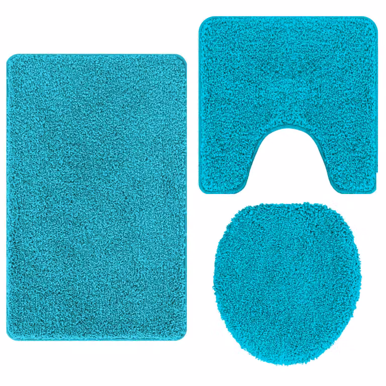 Conjunto de 3 alfombras de baño antideslizantes y lavables vidaXL en color turquesa