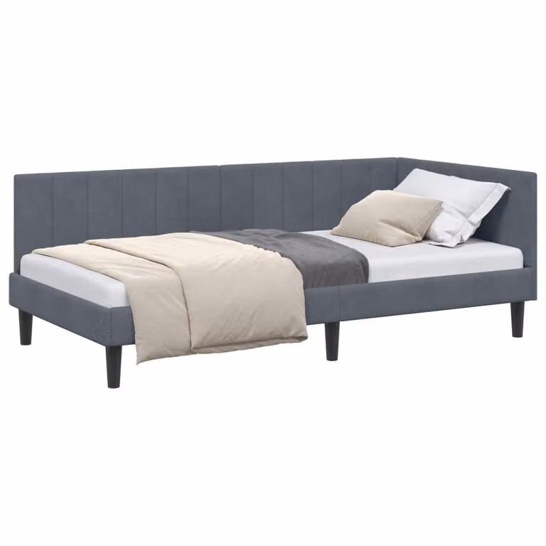 Sofá cama de esquina moderno vidaXL tapizado en terciopelo gris con chaise longue asimétrica y estructura de madera y metal An/P/Al: 90 x 200 cm