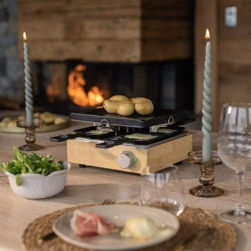 Raclette Livoo DOC311 para 4 personas con bandeja grill antiadherente y termostato regulable de 800W en multicolor