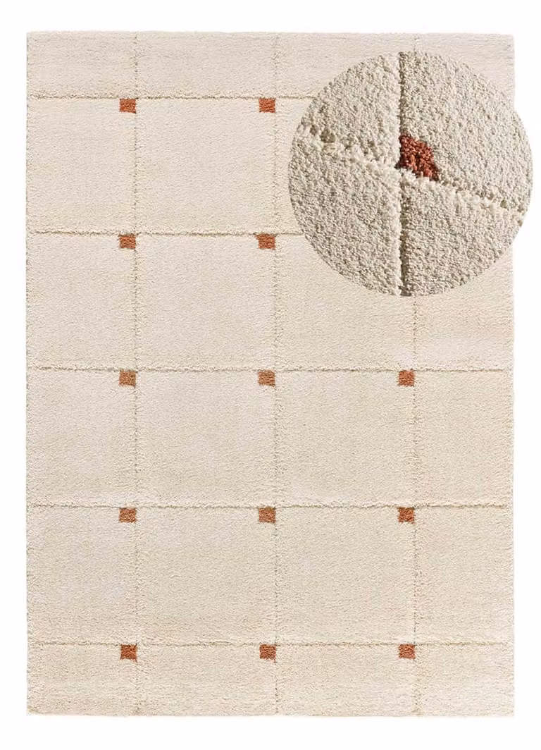 Alfombra de pelo largo Atticgo con diseño geométrico moderno en colores beige y naranja, An/P: 160 x 230 cm
