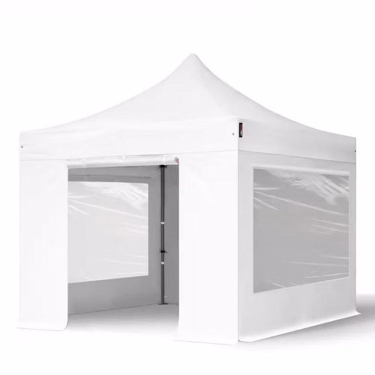 Carpa plegable PREMIUM TOOLPORT de acero con 4 laterales y ventanas panorámicas, color blanco, An/P/Al: 300 x 300 x 310 cm